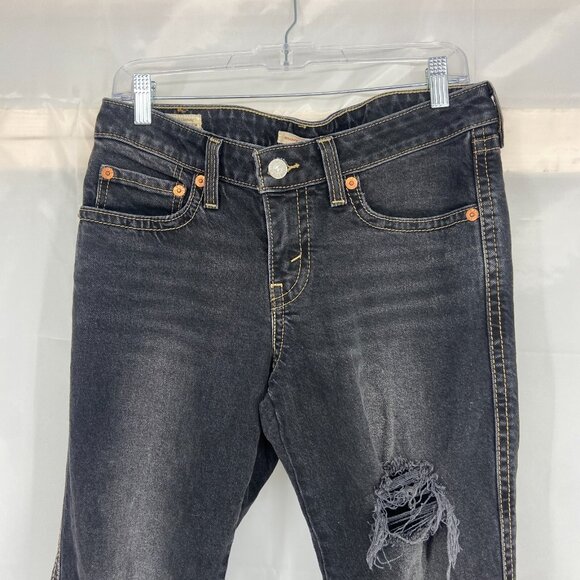 Levis Women 31 Noughties Bootcut Jeans Distressed Black Faded Whiskering Flare - Picture 2 of 10